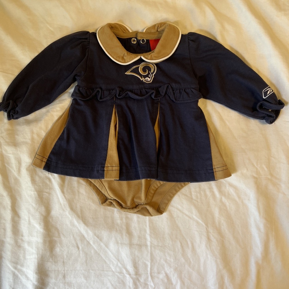 Reebok St Louis Rams Baby Girls Cheerleader Bodysuit Dress Navy Gold 6-9 Months